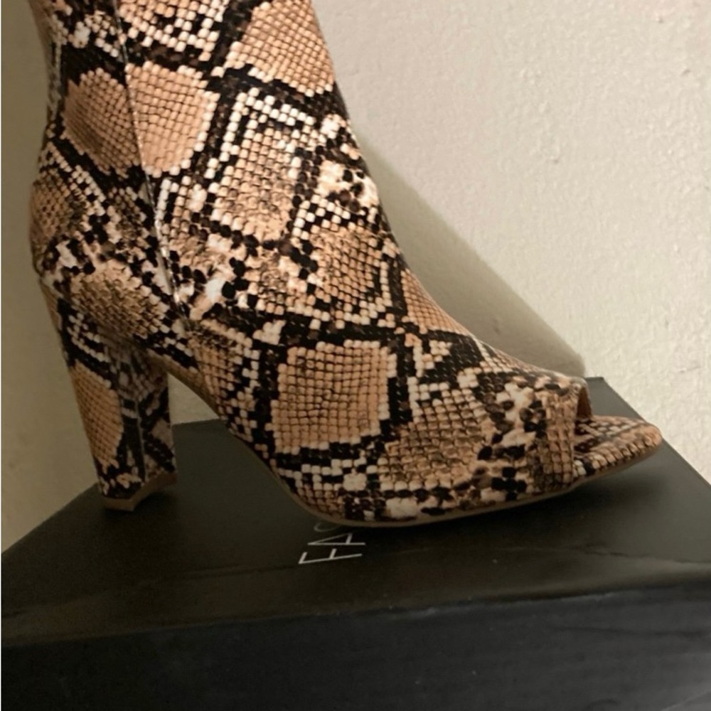 Fashion Nova Tan and Black Ankle Booties with Stiletto Heel